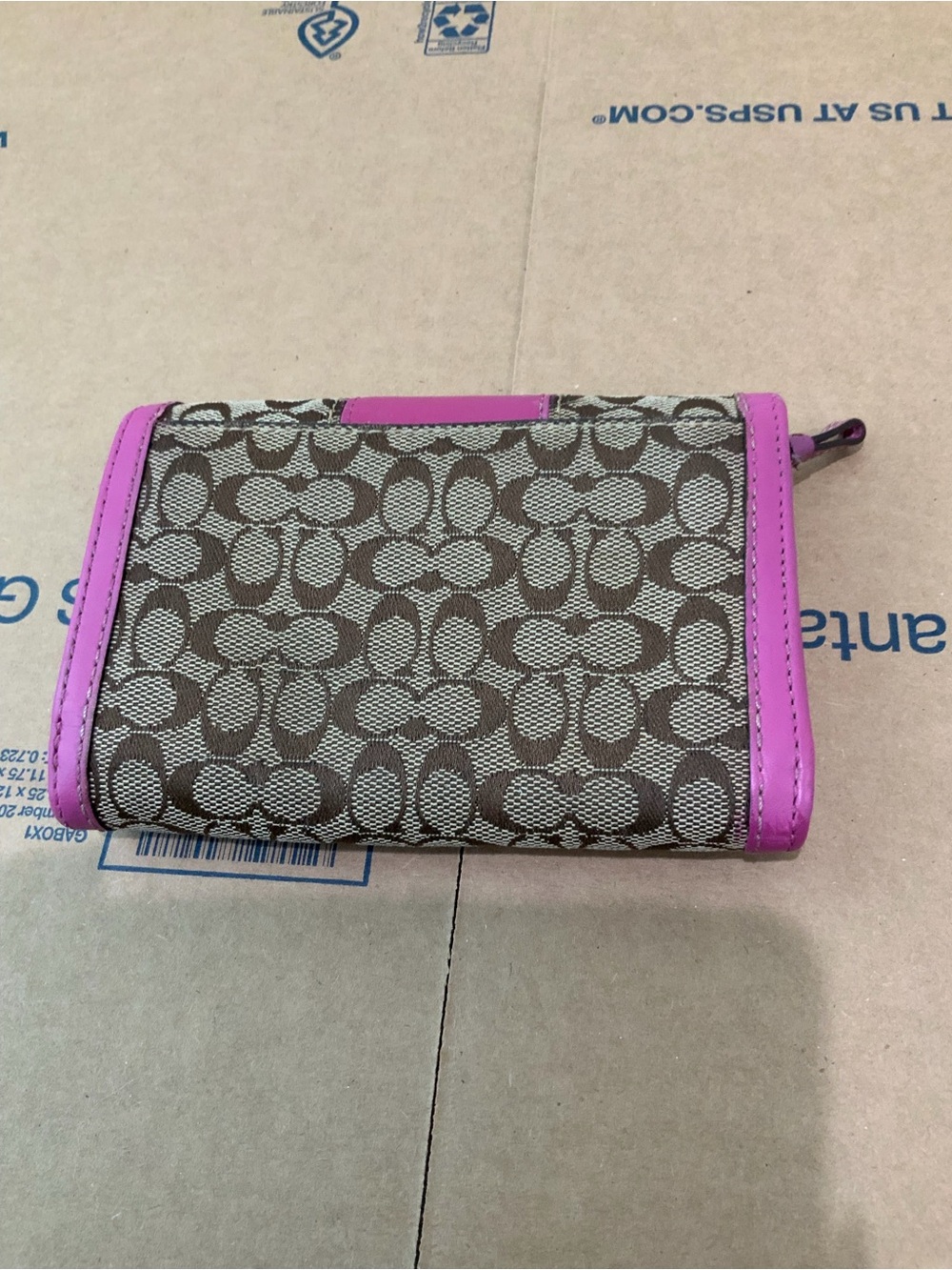 Coach Brown Signature Wallet with Pink Trim - Picture 2 of 5